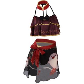 Wolancy Womens Hutao Cosplay Swimsuit Two Piece Bathing Suit Genshin Impact Swimwear Halter Bikini
