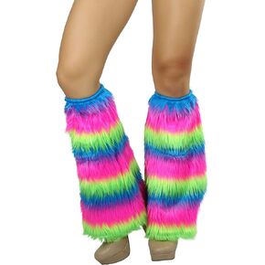 ToBeInStyle Women’s Faux Vibrant Fur Retro Daring 60' Inspired Ravewear Knee High Leg Warmers