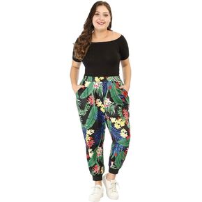 Agnes Orinda Women's Plus Size Sweatpants Elastic Pockets Jogger Tropical Floral Harem Pants 2023
