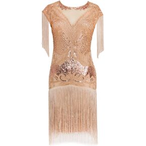 FAIRY COUPLE Women's 1920s Vintage Gatsby Long Fringe Flapper Dress Cap Sleeve Cocktail Party Dress