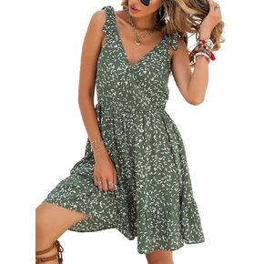 CUPSHE Women's Abstract Print Chiffon Dress Sleeveless V Neck Tie Strap Dresses Casual Summer