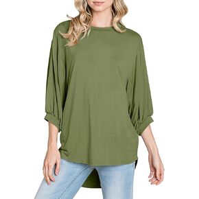 Tankaneo Womens Oversized T Shirts Summer Casual Loose Fit 3/4 Batwing Sleeve Tunic Tops with Leggings