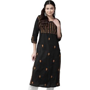 Ada Indian Traditional Hand Embroidered Chikankari Women's Cotton Kurta Kurti Tunic Dress A411419
