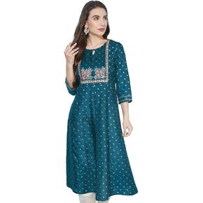 كورتا مستقيمة للسيدات من SIRIL مطرزة بالحرير ومطبوعة بالرقائق المعدنية in Kuwait