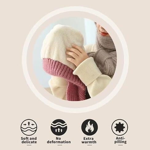 وشاح حماية اذن مدمج مقاوم للرياح 2 في 1، وشاح حماية للاذن، قبعة محبوكة مخملية سميكة للشتاء، قبعة صغيرة محبوكة للتدفئة في الشتاء (بيج) in Kuwait