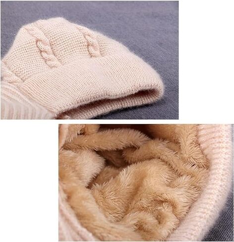 وشاح حماية اذن مدمج مقاوم للرياح 2 في 1، وشاح حماية للاذن، قبعة محبوكة مخملية سميكة للشتاء، قبعة صغيرة محبوكة للتدفئة في الشتاء (بيج) in Kuwait