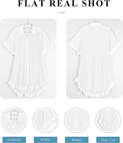 فساتين العطلة النسائية لعام 2023، فستان تونيك مكشكش، فساتين غير رسمية متأرجحة فضفاضة للنساء مقاس واحد in Kuwait