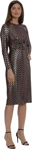 Maggy London Women's Long Sleeve Sparkle Knit Gathered Midi Dress Holiday Occasion Party in Saudi Arabia