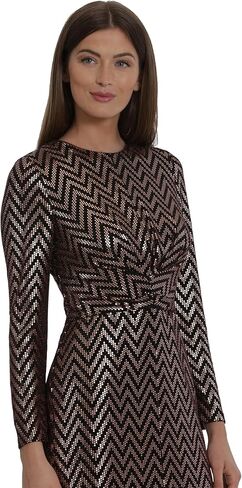 Maggy London Women's Long Sleeve Sparkle Knit Gathered Midi Dress Holiday Occasion Party in Saudi Arabia