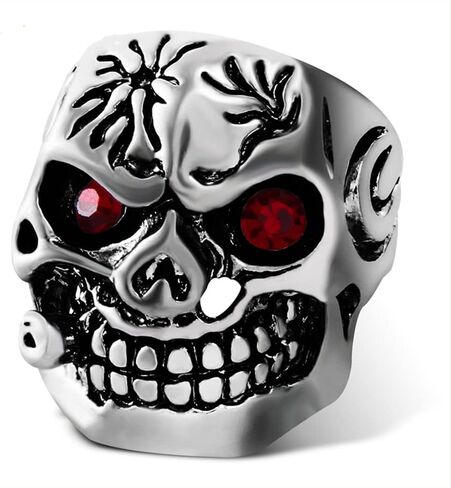 خاتم رجالي على شكل جمجمة مجوهرات بانك مع عيون كريستالية خاتم ذكر (7) in Kuwait