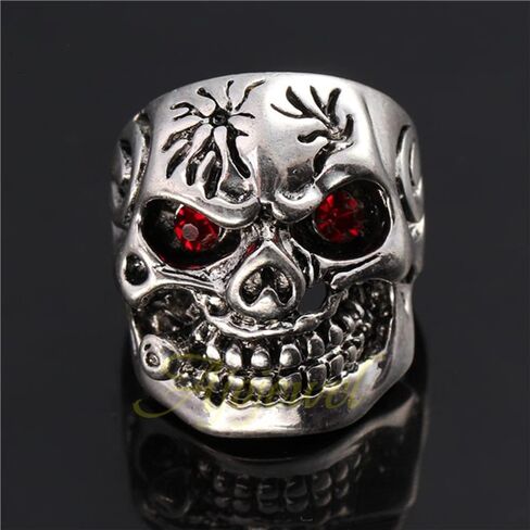 خاتم رجالي على شكل جمجمة مجوهرات بانك مع عيون كريستالية خاتم ذكر (7) in Kuwait