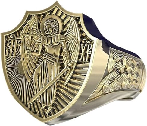 خاتم الملاك للرجال، خاتم أجنحة الملاك ريترو الملاك الدائري الدائري الشرير الصخرة الملاك السيف الدائري الهيب هوب خاتم راكبي الدراجات النارية للرجال خمر الأساطير اليونانية الملاك درع خاتم المجوهرات هدية عيد الأب الملحقات in Kuwait