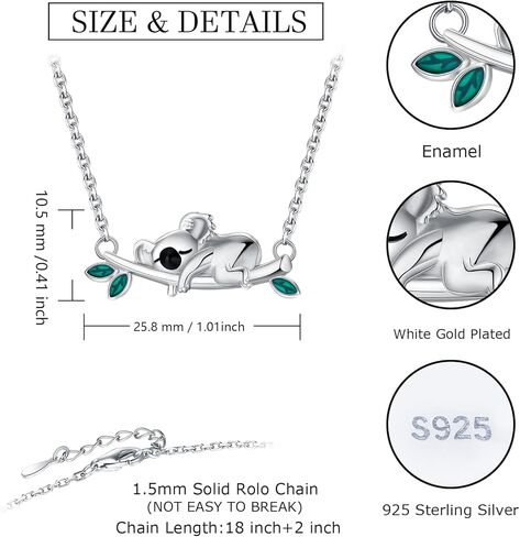 قلادة كوالا من الفضة الاسترليني عيار 925 للنساء - قلادة كوالا على شكل حيوانات، هدايا عيد الميلاد للبنات المراهقات، فضة استرلينية، بدون احجار كريمة in Kuwait