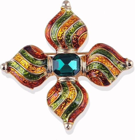 Cross Brooch Pin Green Crystal Retro Lapel Brooches for Women Girls Men Fashion Jewelry Gift, Metal, crystal in Kuwait