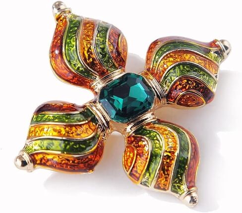 Cross Brooch Pin Green Crystal Retro Lapel Brooches for Women Girls Men Fashion Jewelry Gift, Metal, crystal in Kuwait