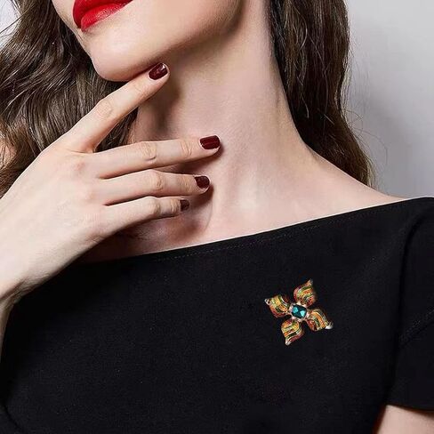 Cross Brooch Pin Green Crystal Retro Lapel Brooches for Women Girls Men Fashion Jewelry Gift, Metal, crystal in Kuwait