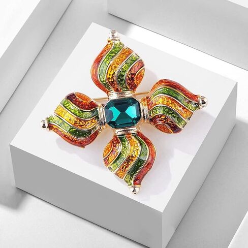 Cross Brooch Pin Green Crystal Retro Lapel Brooches for Women Girls Men Fashion Jewelry Gift, Metal, crystal in Kuwait
