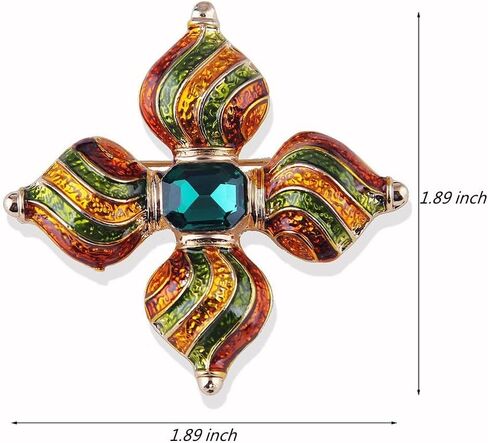 Cross Brooch Pin Green Crystal Retro Lapel Brooches for Women Girls Men Fashion Jewelry Gift, Metal, crystal in Kuwait