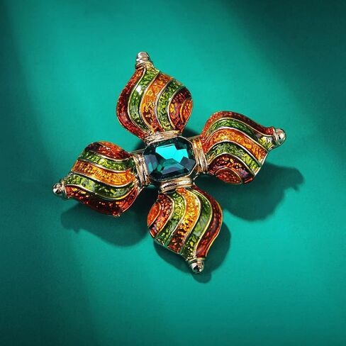 Cross Brooch Pin Green Crystal Retro Lapel Brooches for Women Girls Men Fashion Jewelry Gift, Metal, crystal in Kuwait