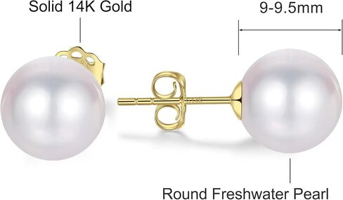 14k Solid Gold Pearl Earrings for Women Freshwater Real Round Pearl Stud Earrings Hypoallergenic with Genuine Cultured Pearls in Saudi Arabia