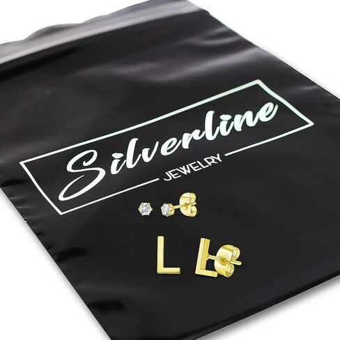 Stainless Steel Yellow Gold Tone Alphabet Initial Letter Tiny Earring Studs With Cubic Zirconia 3mm Set Letters A-Z in Kuwait