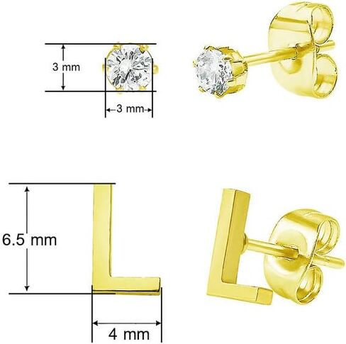 Stainless Steel Yellow Gold Tone Alphabet Initial Letter Tiny Earring Studs With Cubic Zirconia 3mm Set Letters A-Z in Kuwait