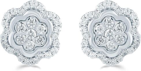Women Round Diamond Stud Earrings set in Sterling Silver Floral Cluster 1/4 Cttw to 1/2 Cttw in Saudi Arabia