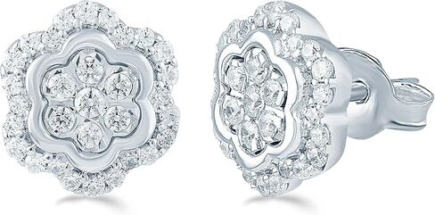 Women Round Diamond Stud Earrings set in Sterling Silver Floral Cluster 1/4 Cttw to 1/2 Cttw in Saudi Arabia