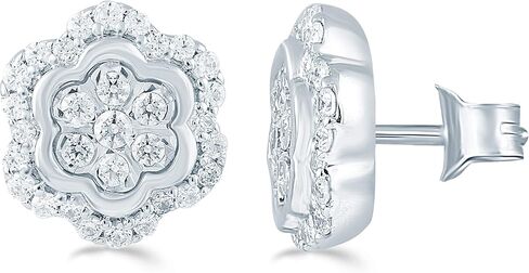 Women Round Diamond Stud Earrings set in Sterling Silver Floral Cluster 1/4 Cttw to 1/2 Cttw in Saudi Arabia