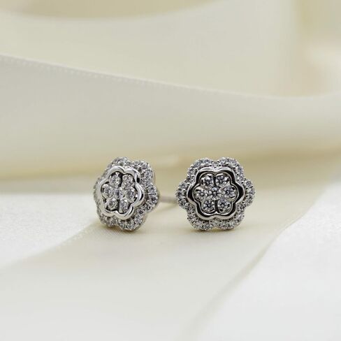Women Round Diamond Stud Earrings set in Sterling Silver Floral Cluster 1/4 Cttw to 1/2 Cttw in Saudi Arabia