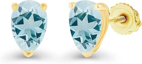 14K Gold Plated 925 Sterling Silver Hypoallergenic 7x5mm Pear Cut Prong Set Genuine Birthstone Solitaire Screwback Stud Earrings in Saudi Arabia