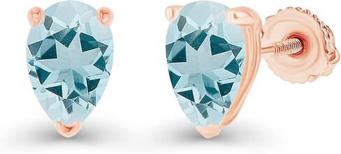 14K Gold Plated 925 Sterling Silver Hypoallergenic 7x5mm Pear Cut Prong Set Genuine Birthstone Solitaire Screwback Stud Earrings in Saudi Arabia