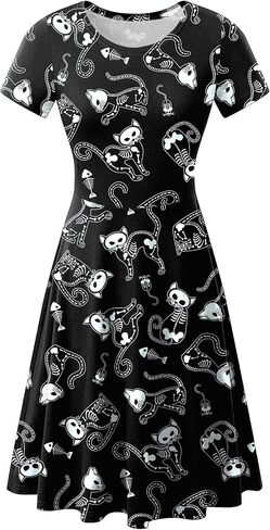 Halloween Dress for Women Short Sleeves Printed Vintage Style A-Line Party Dresses in Saudi Arabia