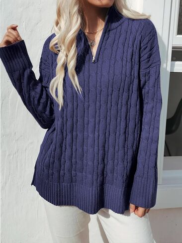 المرأة عادية كم طويل 1/4 البريدي البلوز البلوزات الصلبة بولو الخامس الرقبة طوق مضلع محبوك البلوز القمم in Kuwait