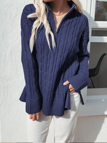 المرأة عادية كم طويل 1/4 البريدي البلوز البلوزات الصلبة بولو الخامس الرقبة طوق مضلع محبوك البلوز القمم in Kuwait