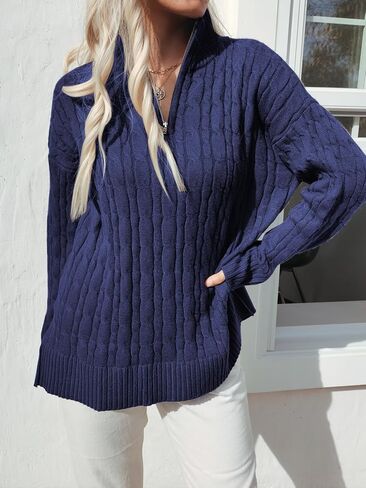 المرأة عادية كم طويل 1/4 البريدي البلوز البلوزات الصلبة بولو الخامس الرقبة طوق مضلع محبوك البلوز القمم in Kuwait