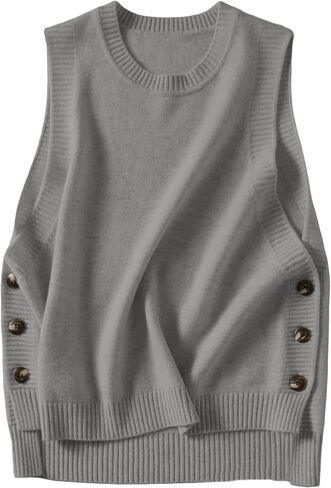 Bianstore Women's Crew Neck Sleeveless Sweater Vest Button Side Split Knitted Pullover Tank Tops in Kuwait