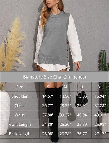Bianstore Women's Crew Neck Sleeveless Sweater Vest Button Side Split Knitted Pullover Tank Tops in Kuwait