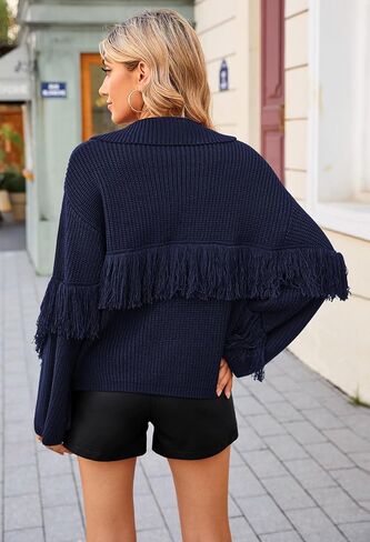 سترة نسائية من Sovoyontee موضة خريف 2023 ذات ياقة كبيرة الحجم وأكمام طويلة ورقبة على شكل V وسترات صوفية متماسكة in Kuwait