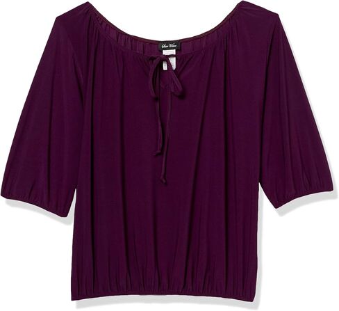 Star Vixen Women's Petite 3/4 Sleeve Peasant Elastic-Hem Keyhole-tie Top in Saudi Arabia