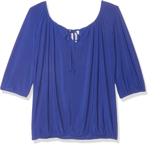 Star Vixen Women's Petite 3/4 Sleeve Peasant Elastic-Hem Keyhole-tie Top in Saudi Arabia