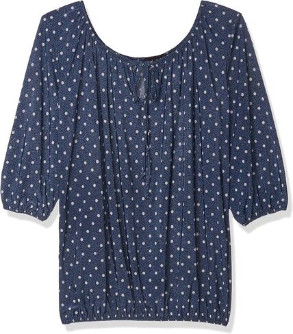Star Vixen Women's Petite 3/4 Sleeve Peasant Elastic-Hem Keyhole-tie Top in Saudi Arabia