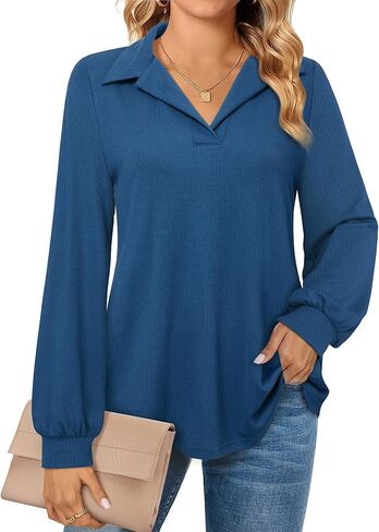 Lotusmile Women's Dressy Collared Shirts Ribbed Long Sleeve Top Business Casual Work Blouses in Kuwait