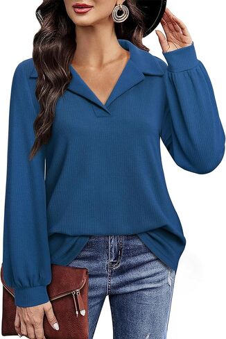 Lotusmile Women's Dressy Collared Shirts Ribbed Long Sleeve Top Business Casual Work Blouses in Kuwait