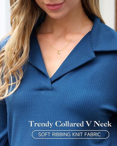 Lotusmile Women's Dressy Collared Shirts Ribbed Long Sleeve Top Business Casual Work Blouses in Kuwait