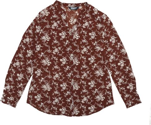 Allegra K Women's Chiffon Floral Tops V Neck Long Sleeve Button-Up Blouse Shirt in Saudi Arabia