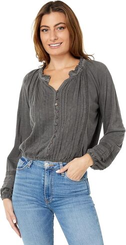 Lucky Brand Women's Embroidered Peasant Lace Trim Top in Saudi Arabia