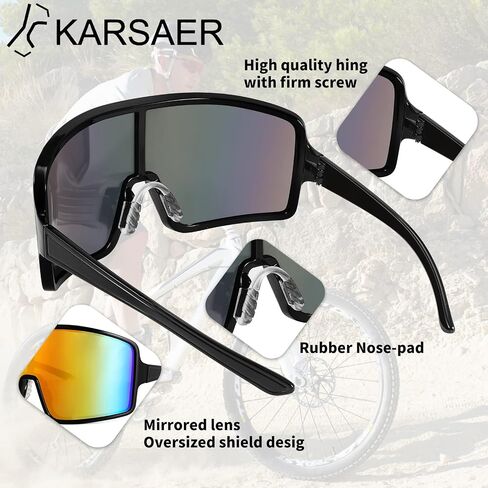 Karsaer Vision نظارات شمسية رياضية لركوب الدراجات قطعة واحدة قناع خارجي مضاد للرياح 80s ظلال للنساء والرجال in Kuwait