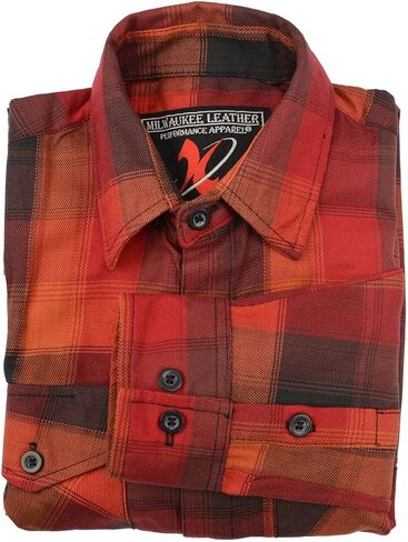 Milwaukee Leather Mng11641 Men's Org/Red/Blk Long Sleeve Flannel in Saudi Arabia