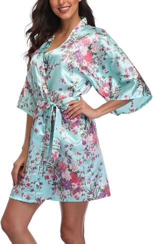 MissNina Women's Floral Silk Kimono Robes Bridesmaid Satin Robes Wedding Party Sleepwear in Saudi Arabia